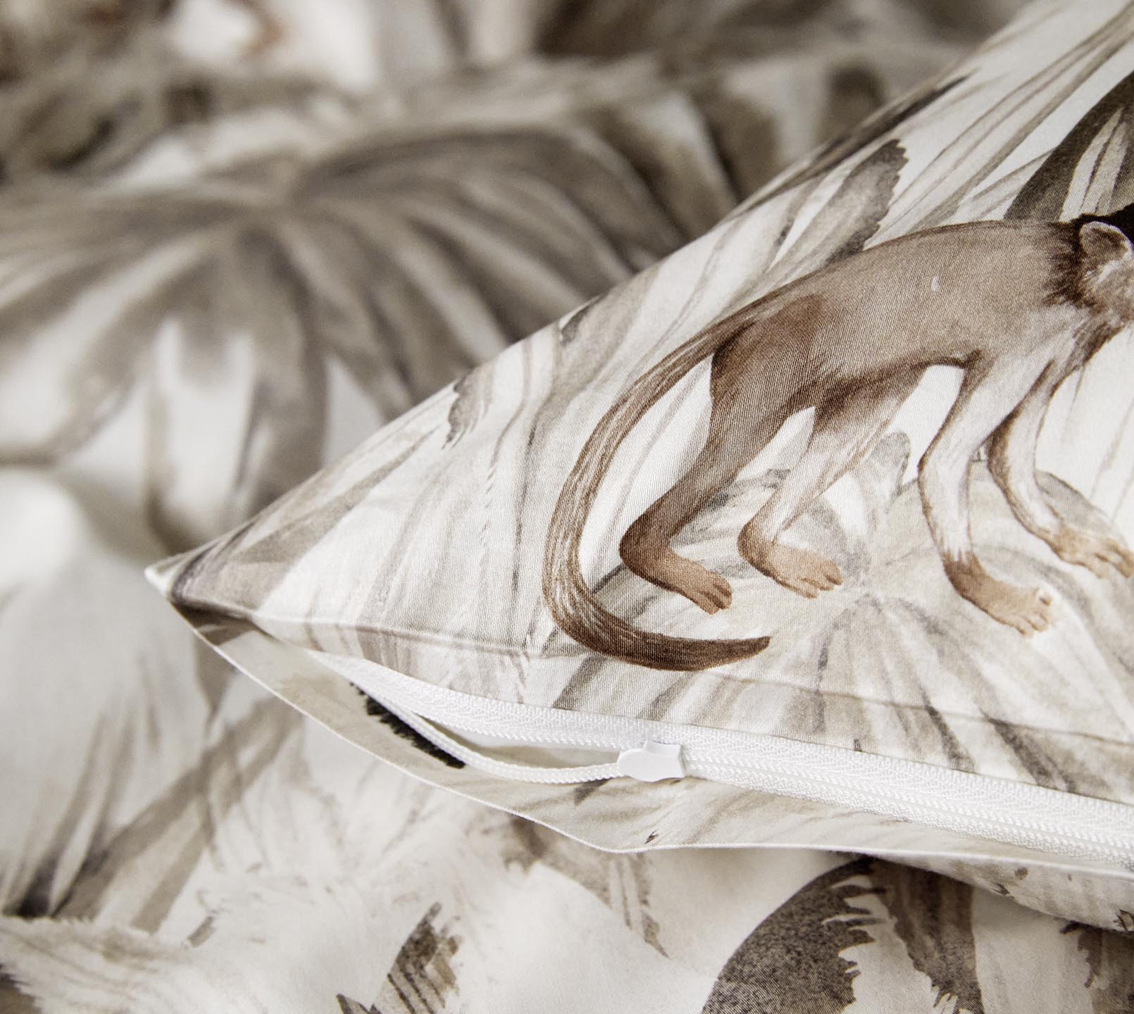 Bambus Satin Bettwäsche Monkeys in Natur Dschungel Affen Reißverschluss #farbe_Monkeys Natur