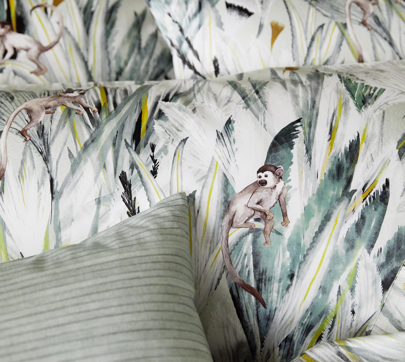 Bambus Satin Bettwäsche Monkeys in Grün Dschungel Affen Detail #farbe_Monkeys Grün
