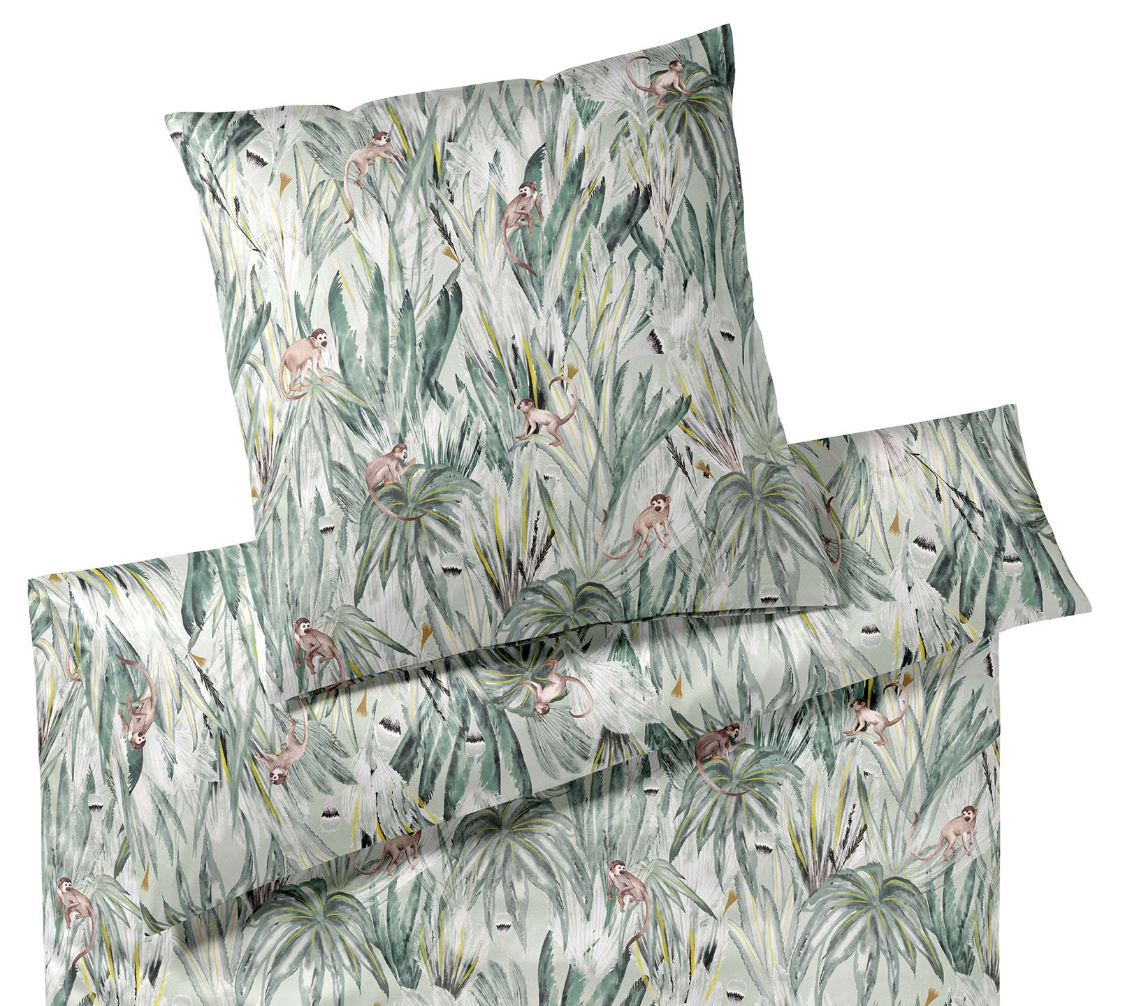 Bambus Satin Bettwäsche Monkeys in Grün Dschungel Affen Freisteller #farbe_Monkeys Grün