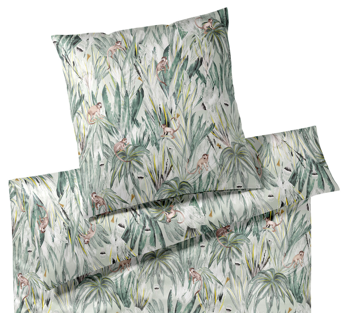 Bambus Satin Bettwäsche Monkeys in Grün Dschungel Affen Freisteller #farbe_Monkeys Grün