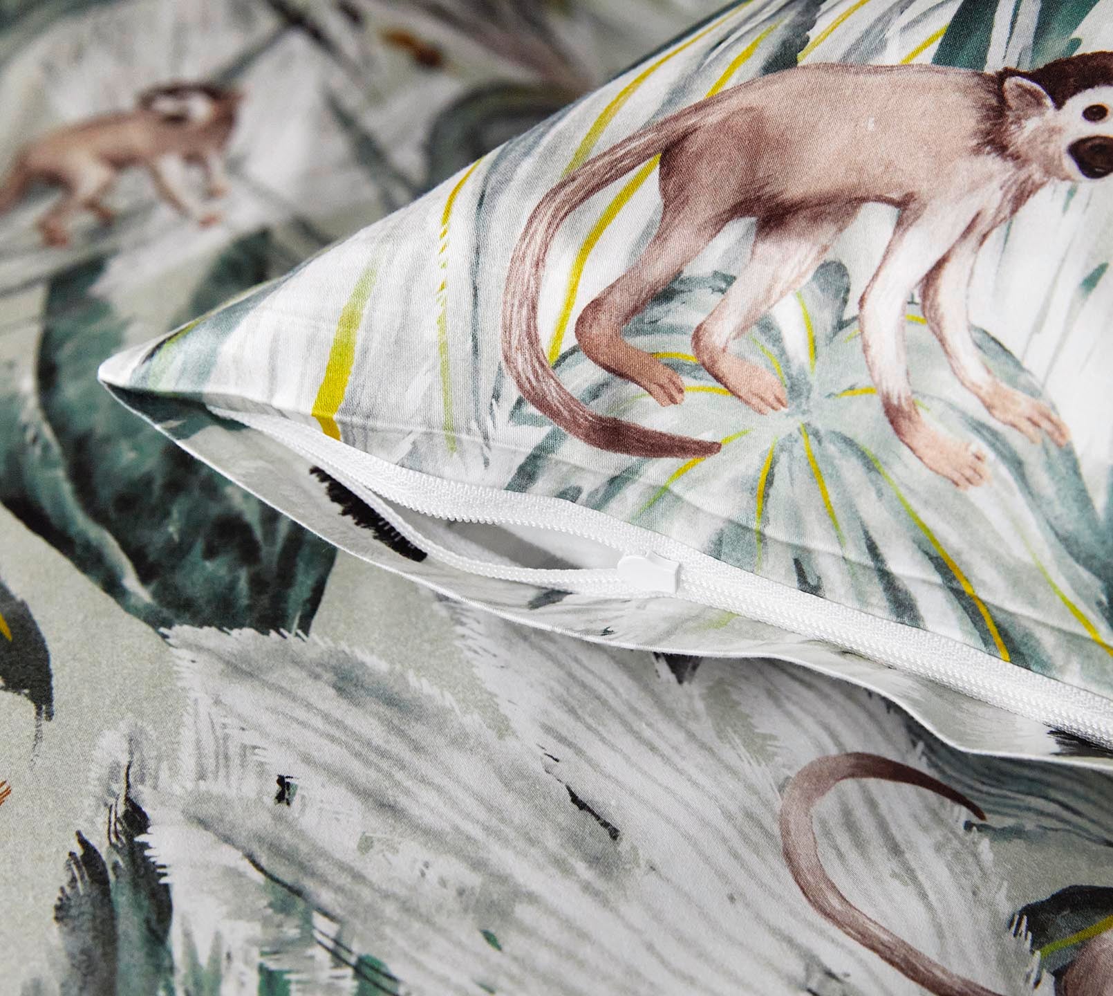 Bambus Satin Bettwäsche Monkeys in Grün Dschungel Affen Reißverschluss #farbe_Monkeys Grün