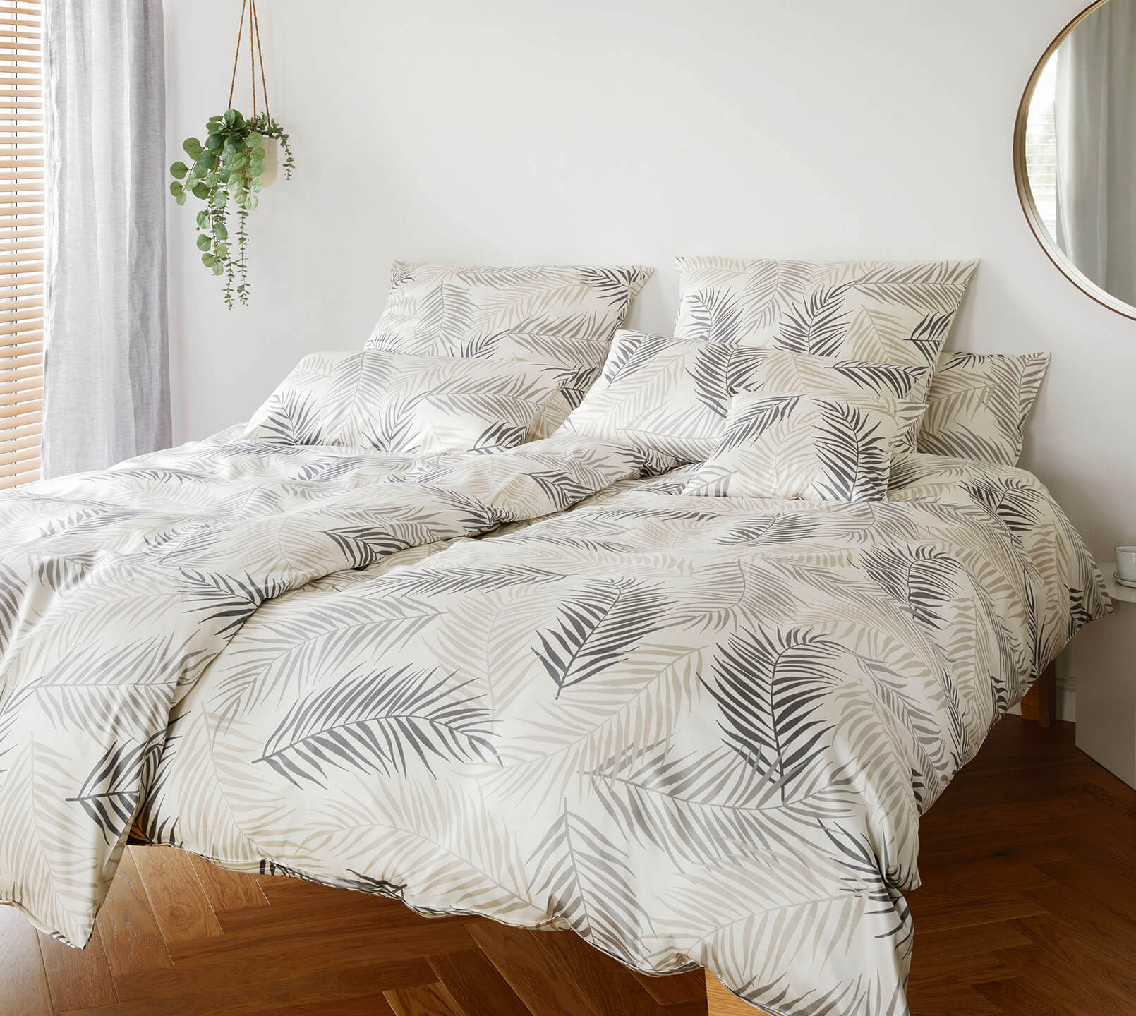 Bambus Satin Bettwäsche Palm in Natur Palmenblätter Schlafzimmer #farbe_Palm Natur