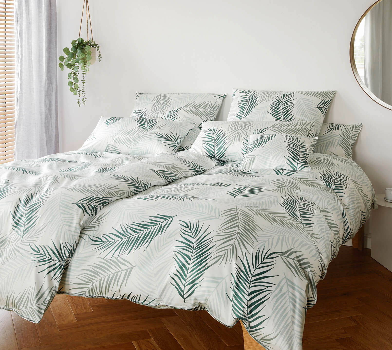 Bambus Satin Bettwäsche Palm in Salbei-Grün Palmenblätter Schlafzimmer #farbe_Palm Salbei-Grün