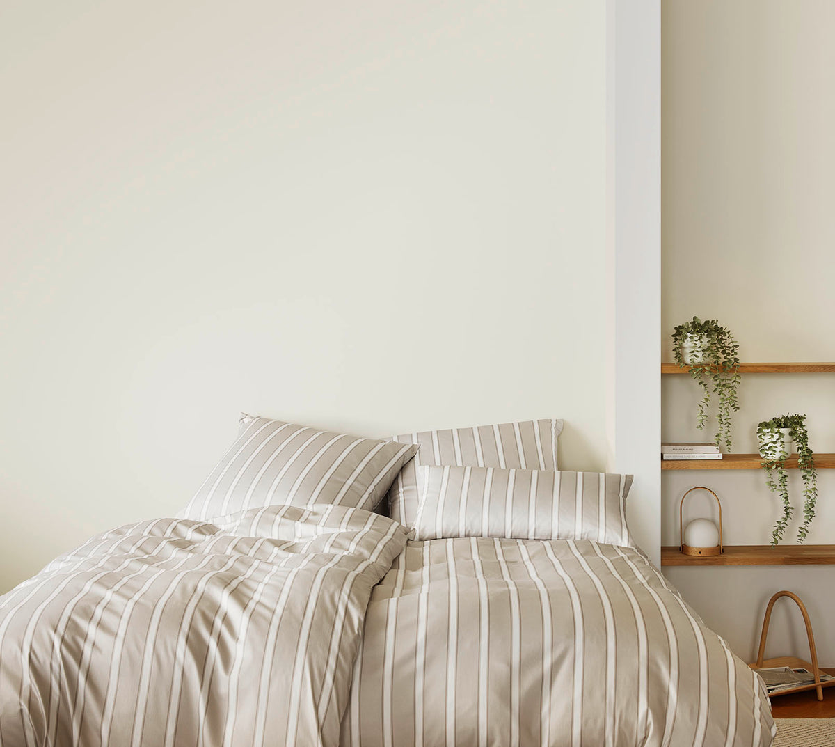 Bambus Satin Bettwäsche Refrain in Natur Streifen Schlafzimmer #farbe_Natur