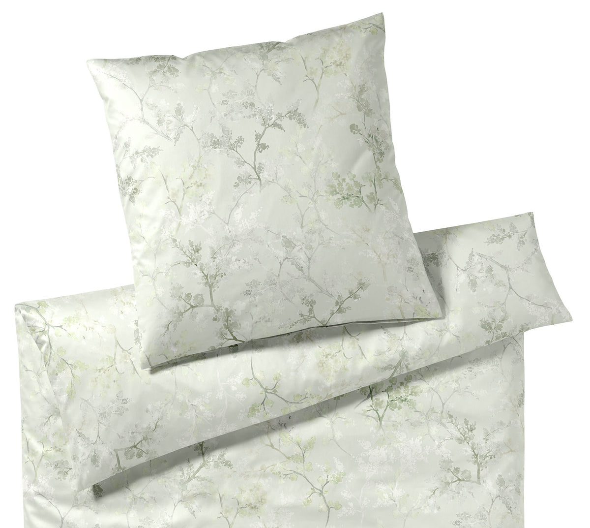 Bambus Satin Bettwäsche Symphony in Salbei Blätterzweige Freisteller #farbe_Symphony Salbei