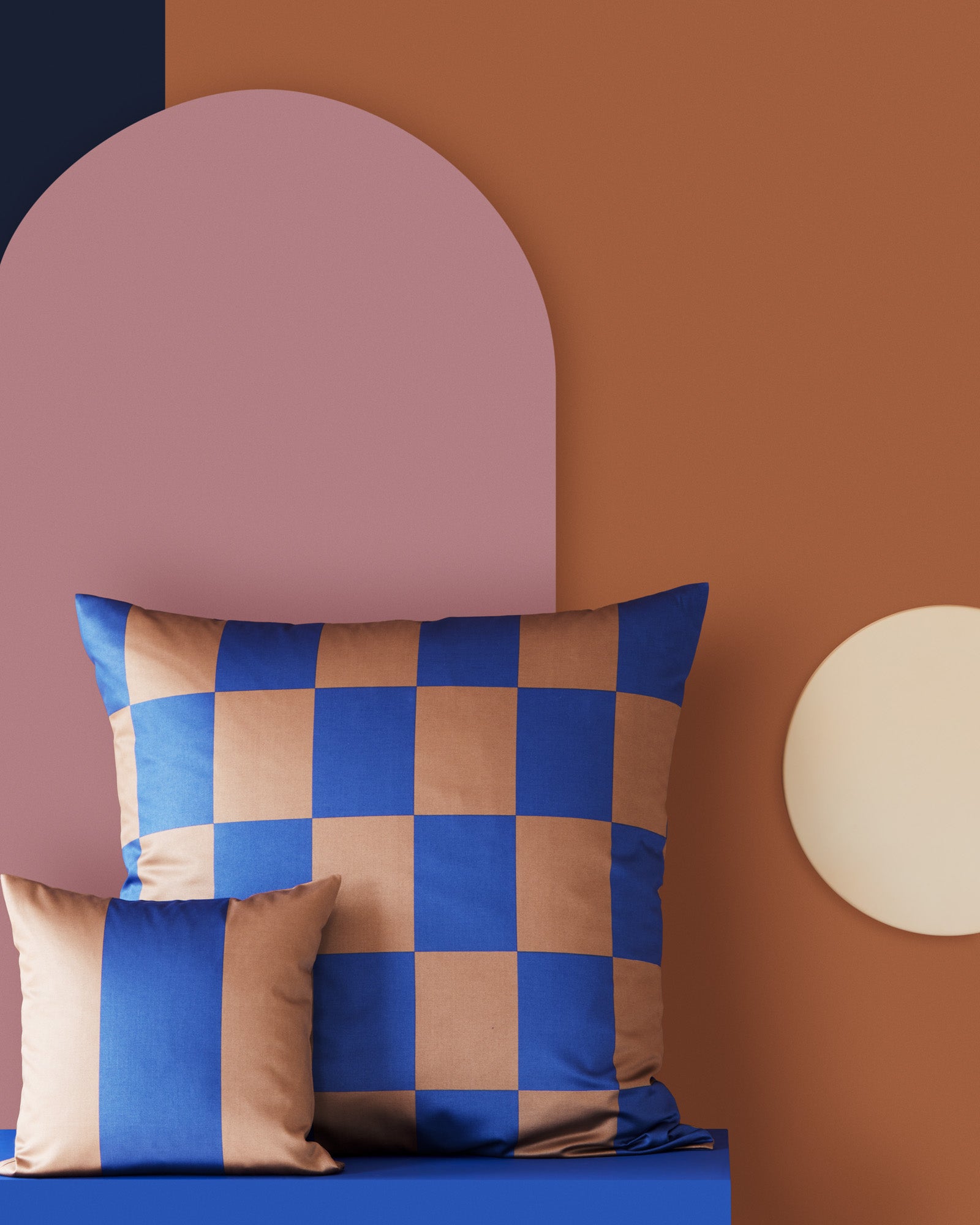 Satin Bettwäsche Karo Streifen Blau-Braun Detail 1