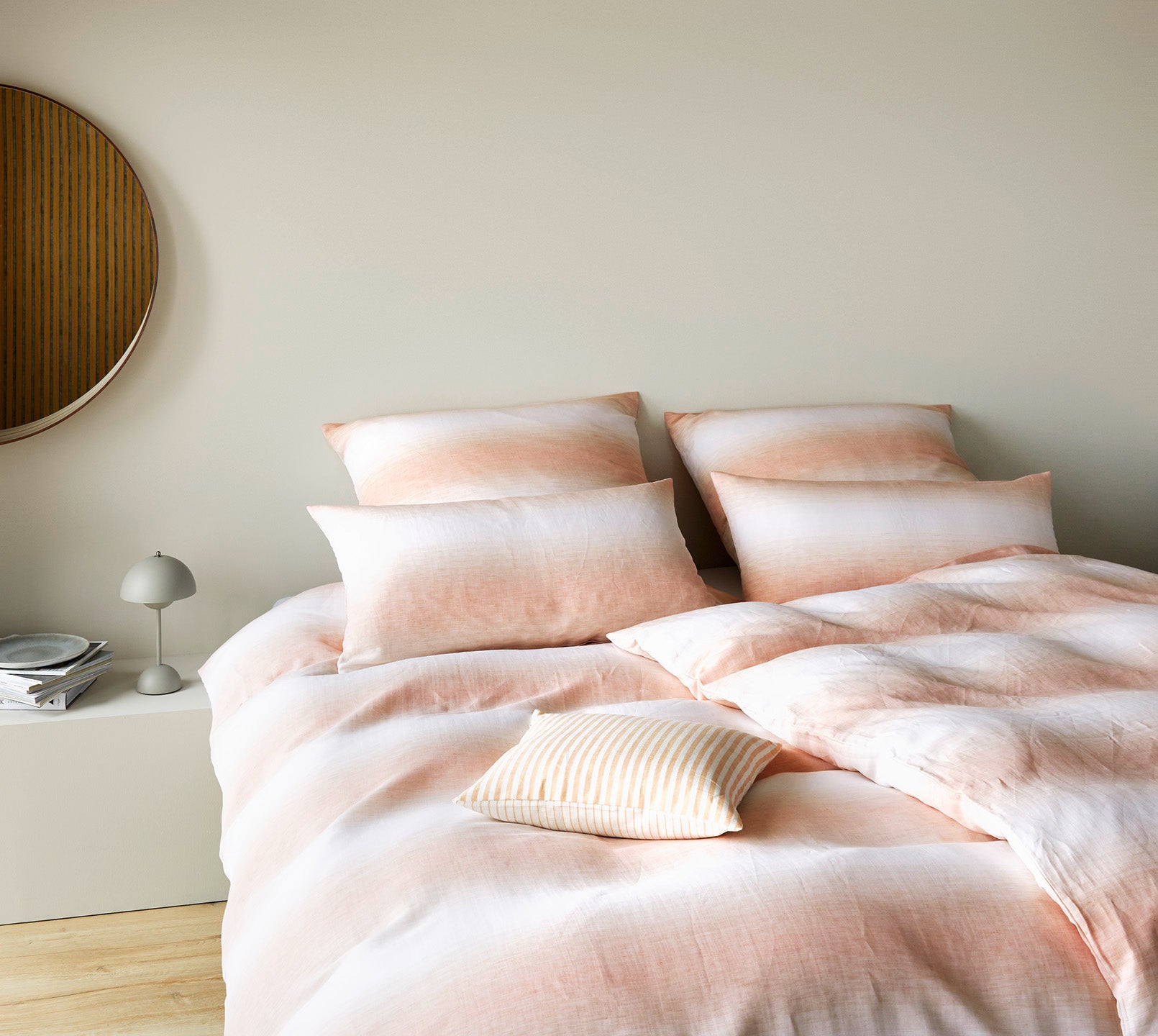 Halbleinen Bettwäsche Layer in Pfirsich Farbverlauf Streifen Kissenmix #farbe_Layer Pfirsich