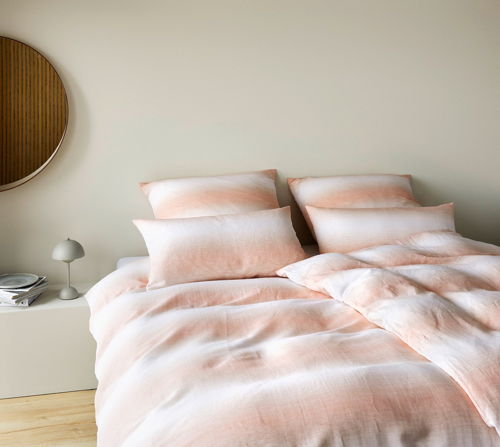 Halbleinen Bettwäsche Layer in Pfirsich Farbverlauf Streifen Schlafzimmer #farbe_Layer Pfirsich