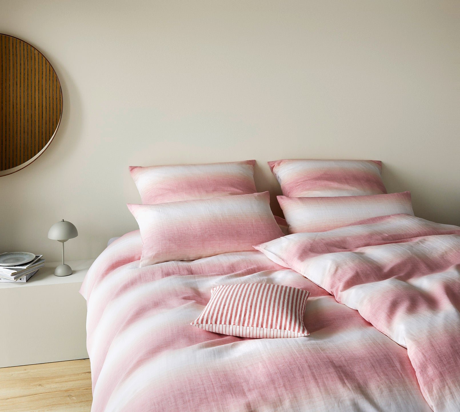Halbleinen Bettwäsche Layer in Wassermelone Farbverlauf Streifen Kissenmix #farbe_Layer Wassermelone