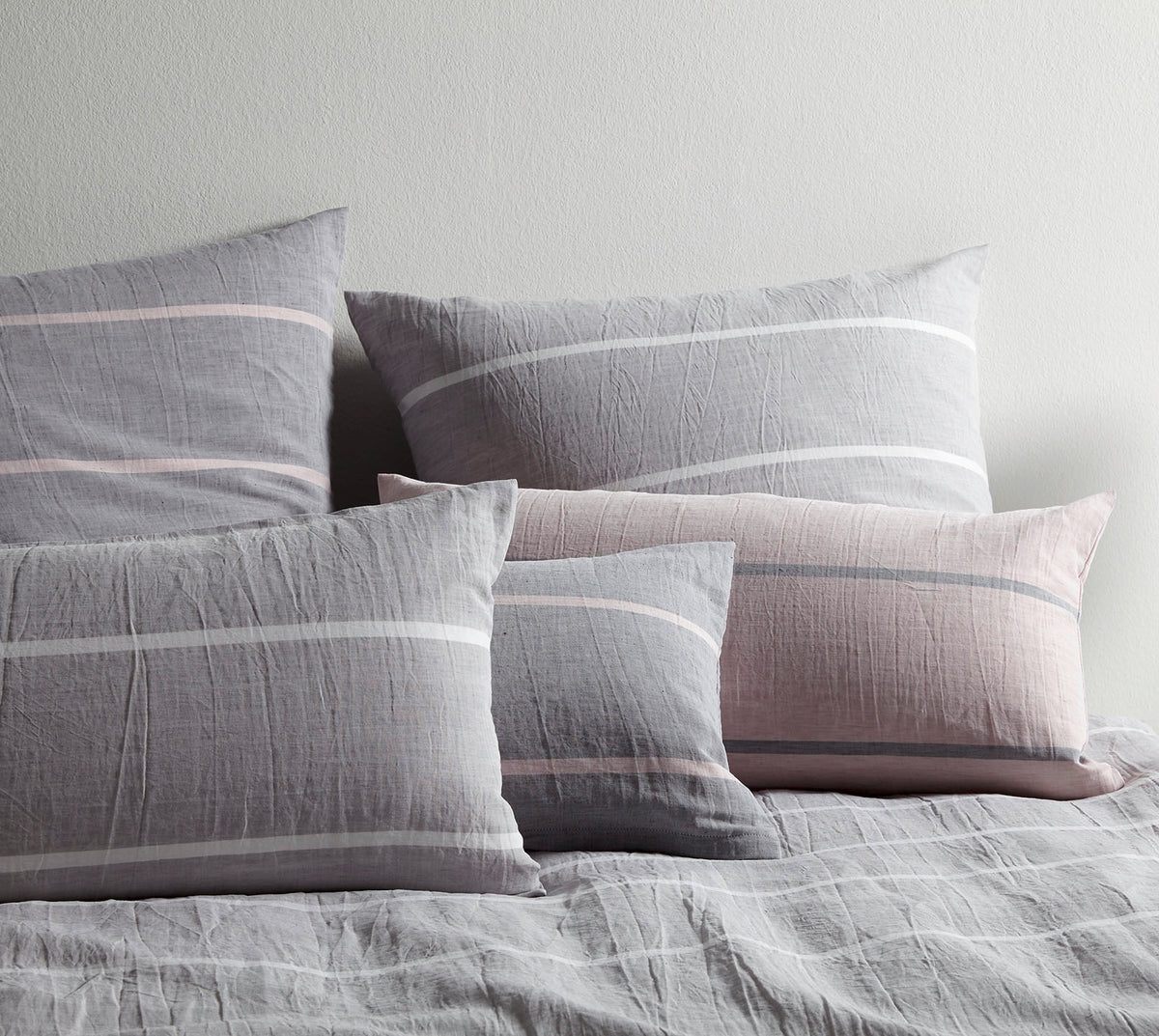 Halbleinen Bettwaesche Relax in Grau Rose Streifen Schlafzimmmer #farbe_Grau-Rose