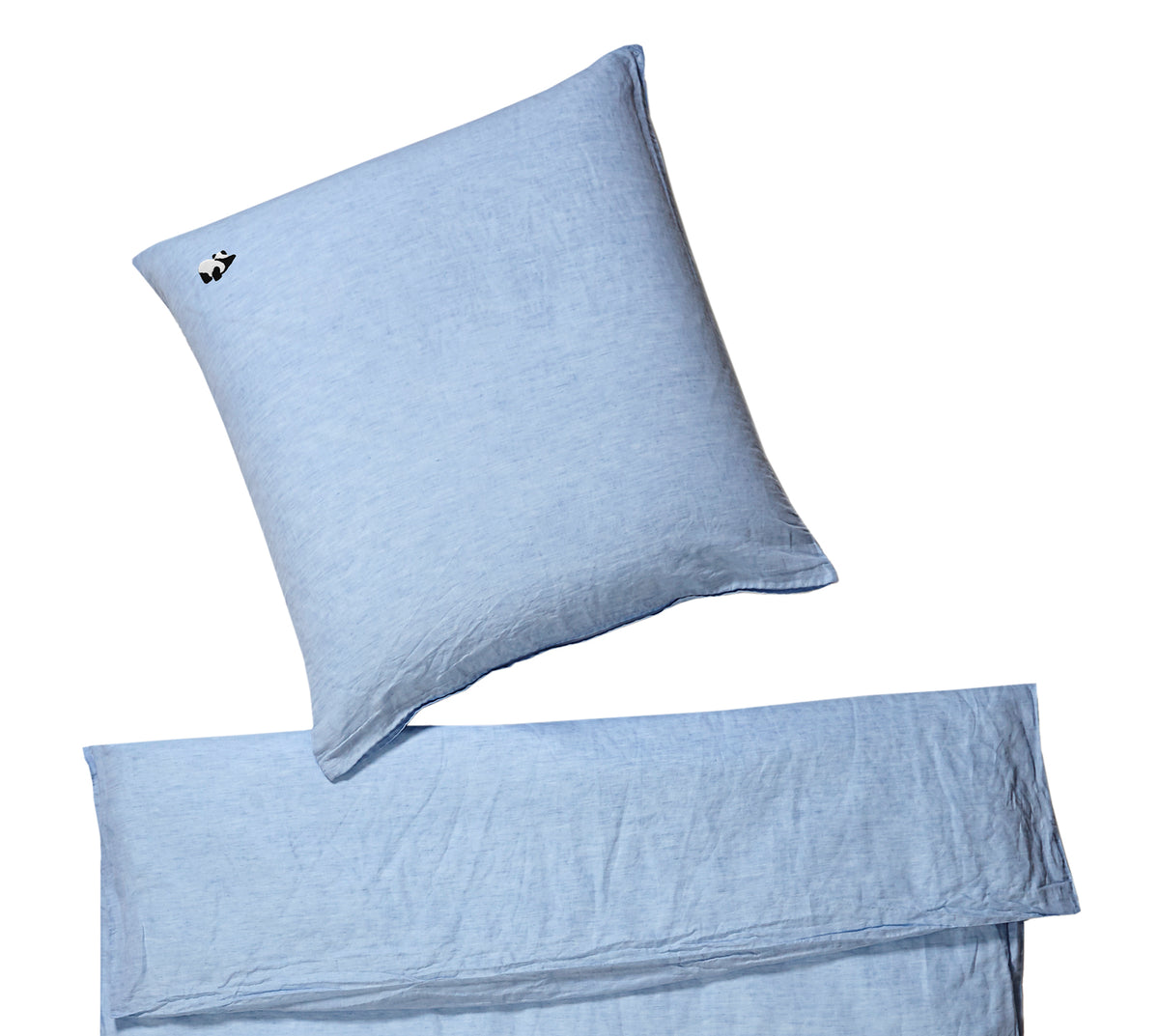 Halbleinen Kinderbettwäsche Breezy in Blau Uni Pandabärstickmotiv Freisteller #farbe_Blau