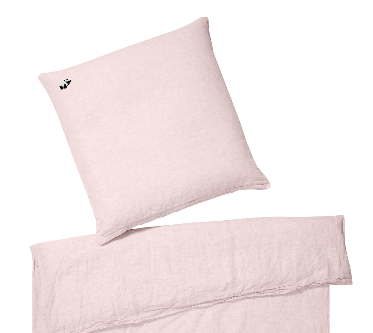 Halbleinen Kinderbettwäsche Breezy in Rose Uni Pandabärstickmotiv Freisteller #farbe_Rose