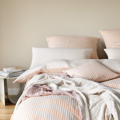 Halbleinen Wende-Bettwäsche Bold in Pfirsich Uni Streifen Detail #farbe_Bold Pfirsich