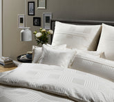 Jacquard Bettwaesche Palladium in Sand Karos Schlafzimmer #farbe_Sand