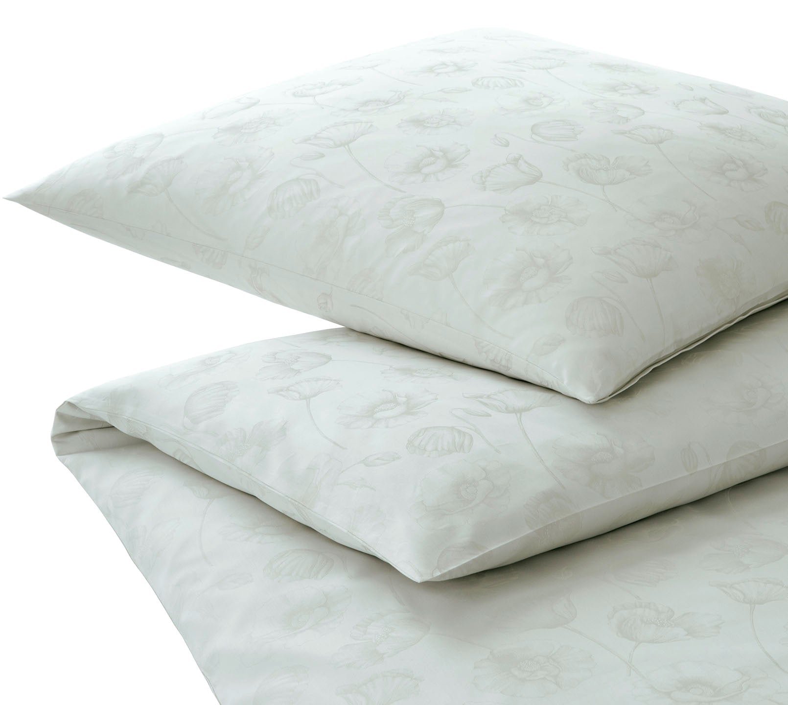 Jacquard Bettwäsche Poppy in Pastellgrün Mohnblüten Freisteller  #farbe_Poppy Pastellgrün