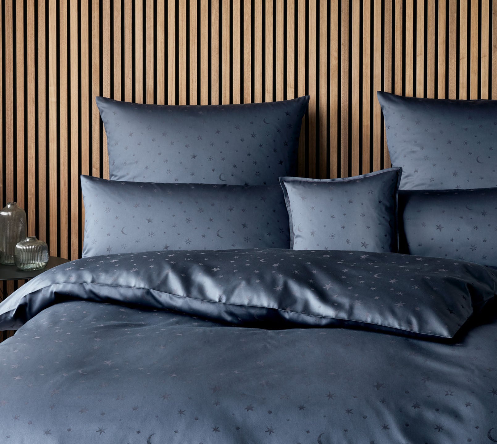 Jacquard Bettwaesche Stars in Marine Mond Sterne Schlafzimmer