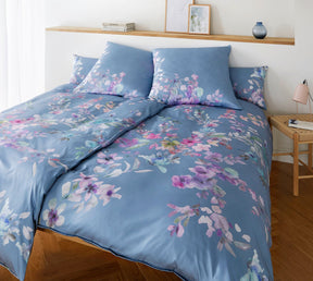 Jersey Bettwaesche Amazing Jersey in Rauchblau Blumen Schlafzimmer 