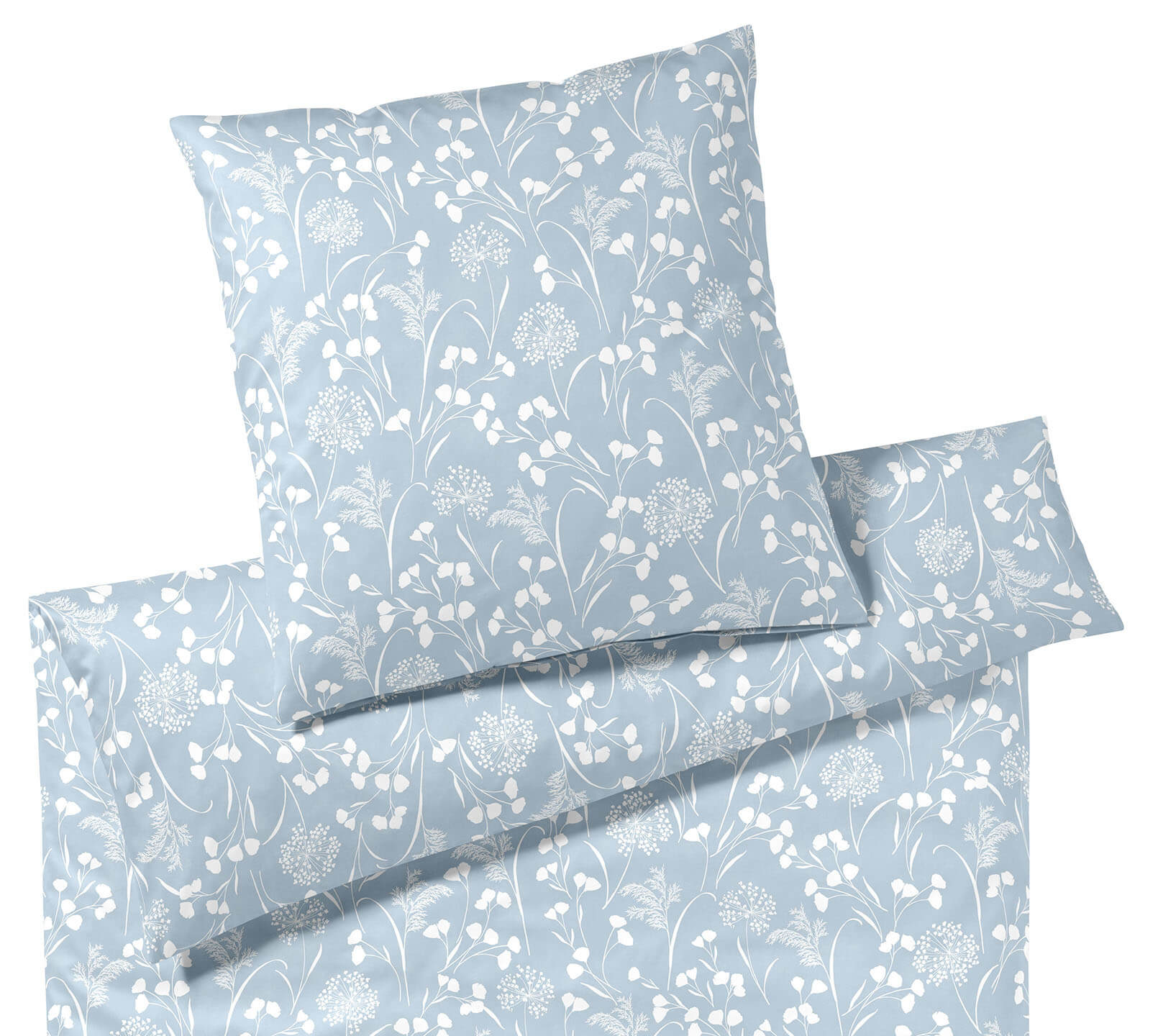 Jersey Bettwäsche Bonjour in Bleu Blumenranke Freisteller #farbe_Bonjour Bleu