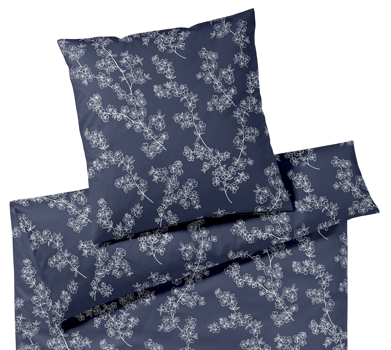 Jersey Bettwäsche Cherry Blossom in Denim-Blue Blüten Freisteller #farbe_Cherry Blossom Denim-Blue