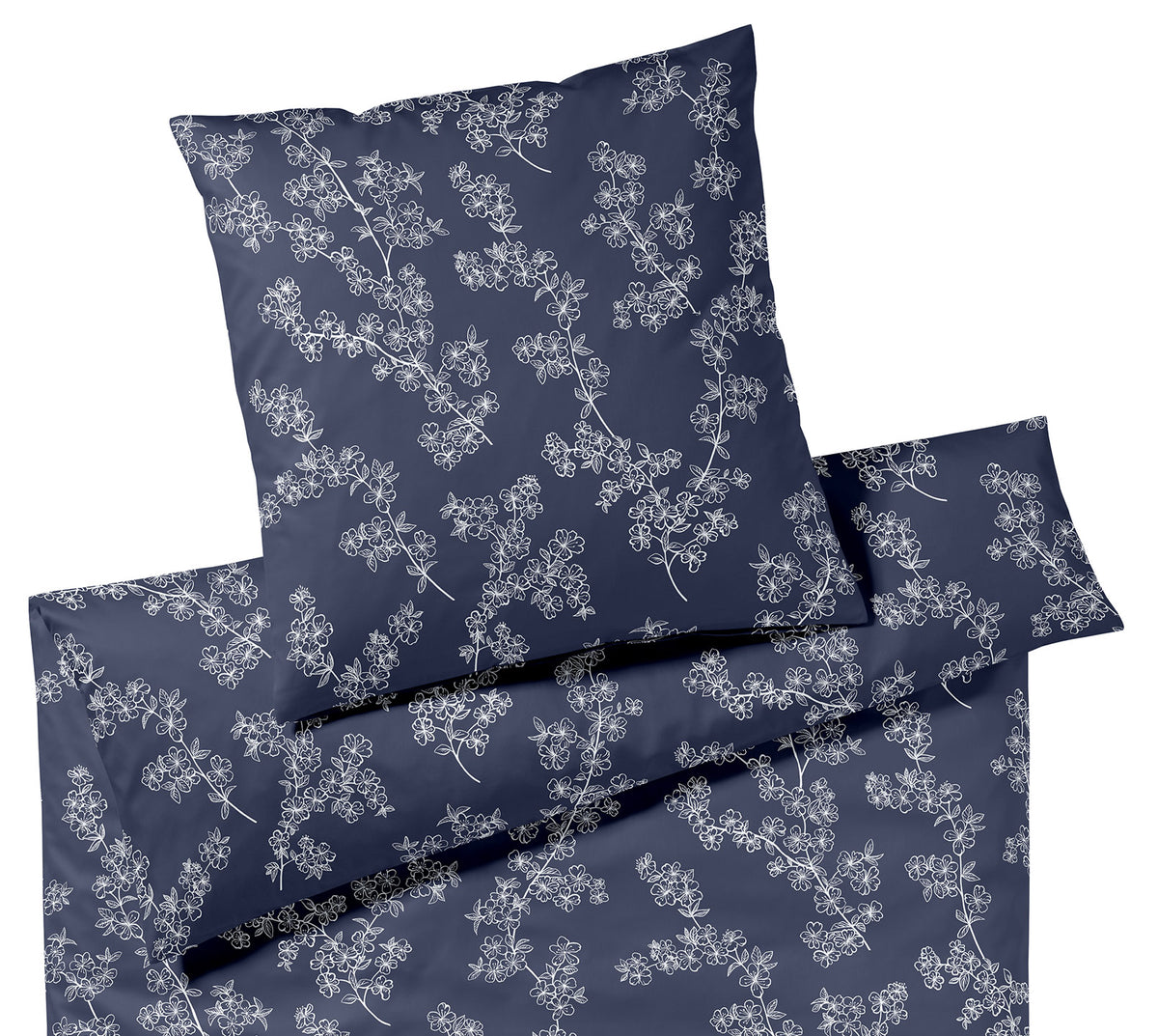 Jersey Bettwäsche Cherry Blossom in Denim-Blue Blüten Freisteller #farbe_Cherry Blossom Denim-Blue