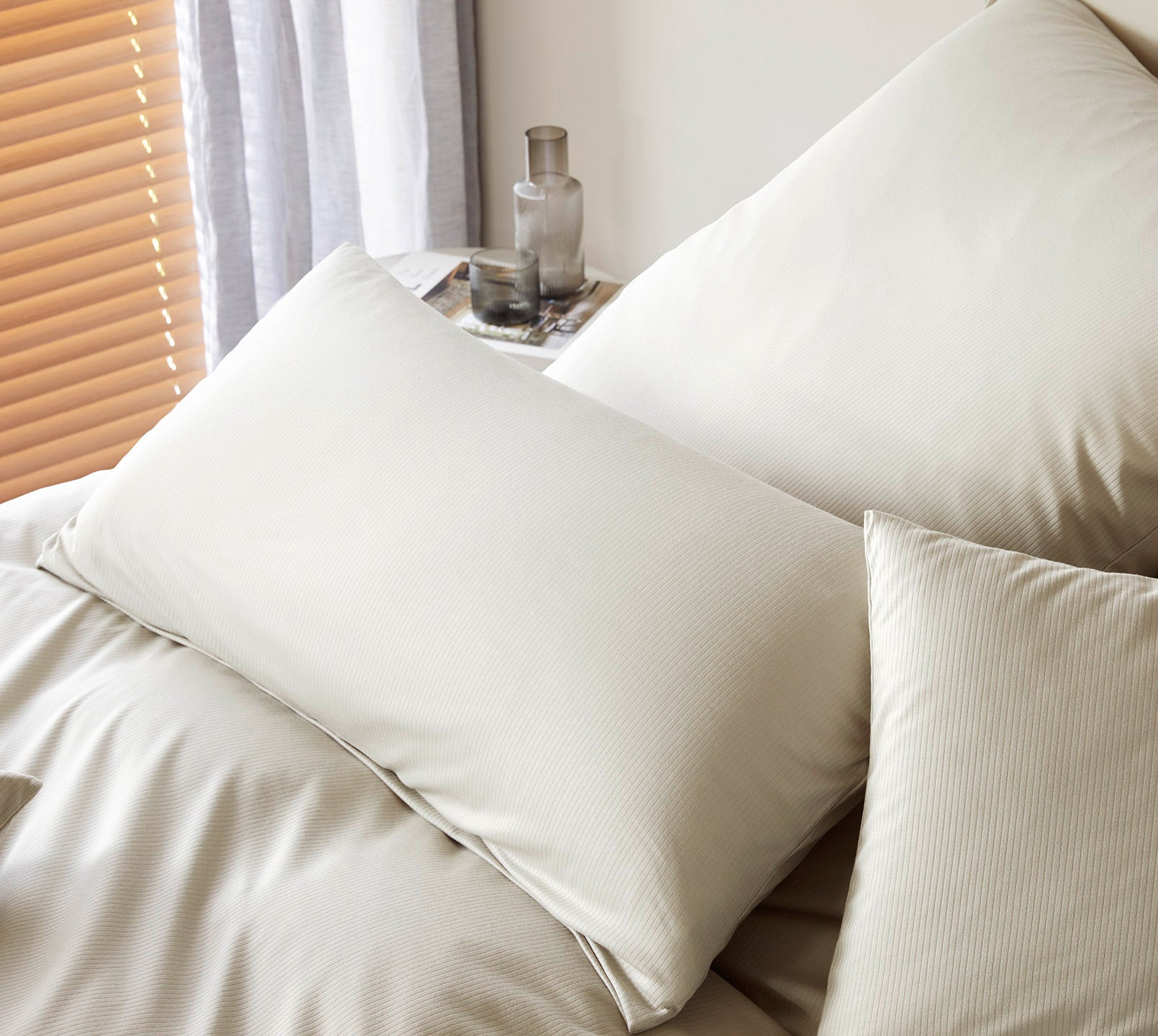 Jersey Bettwäsche Cord Jersey in Wollweiß Uni-Struktur Schlafzimmer #farbe_Cord Jersey Wollweiß