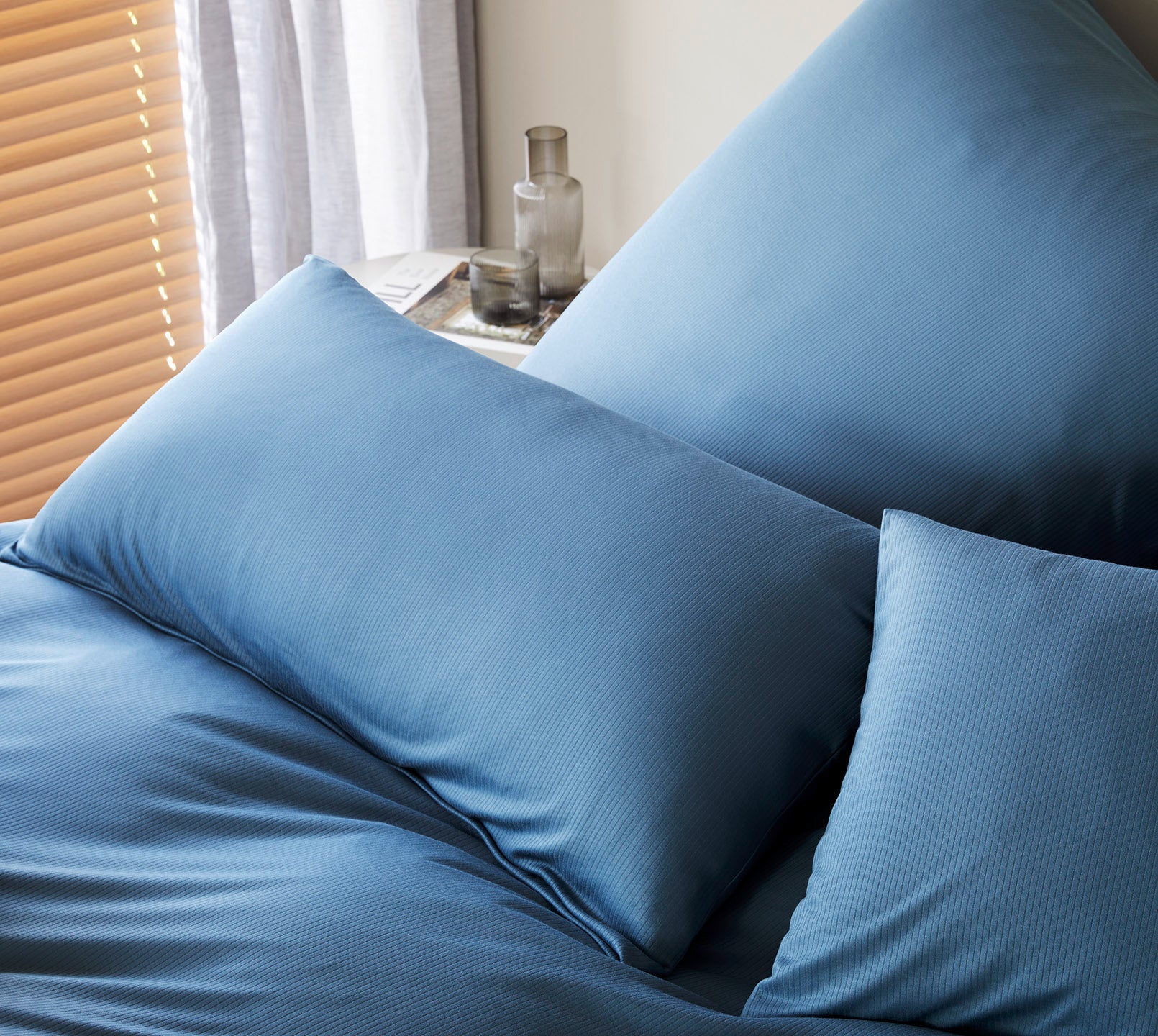 Jersey Bettwäsche Cord Jersey in Rauchblau Uni-Struktur Schlafzimmer #farbe_Cord Jersey Rauchblau