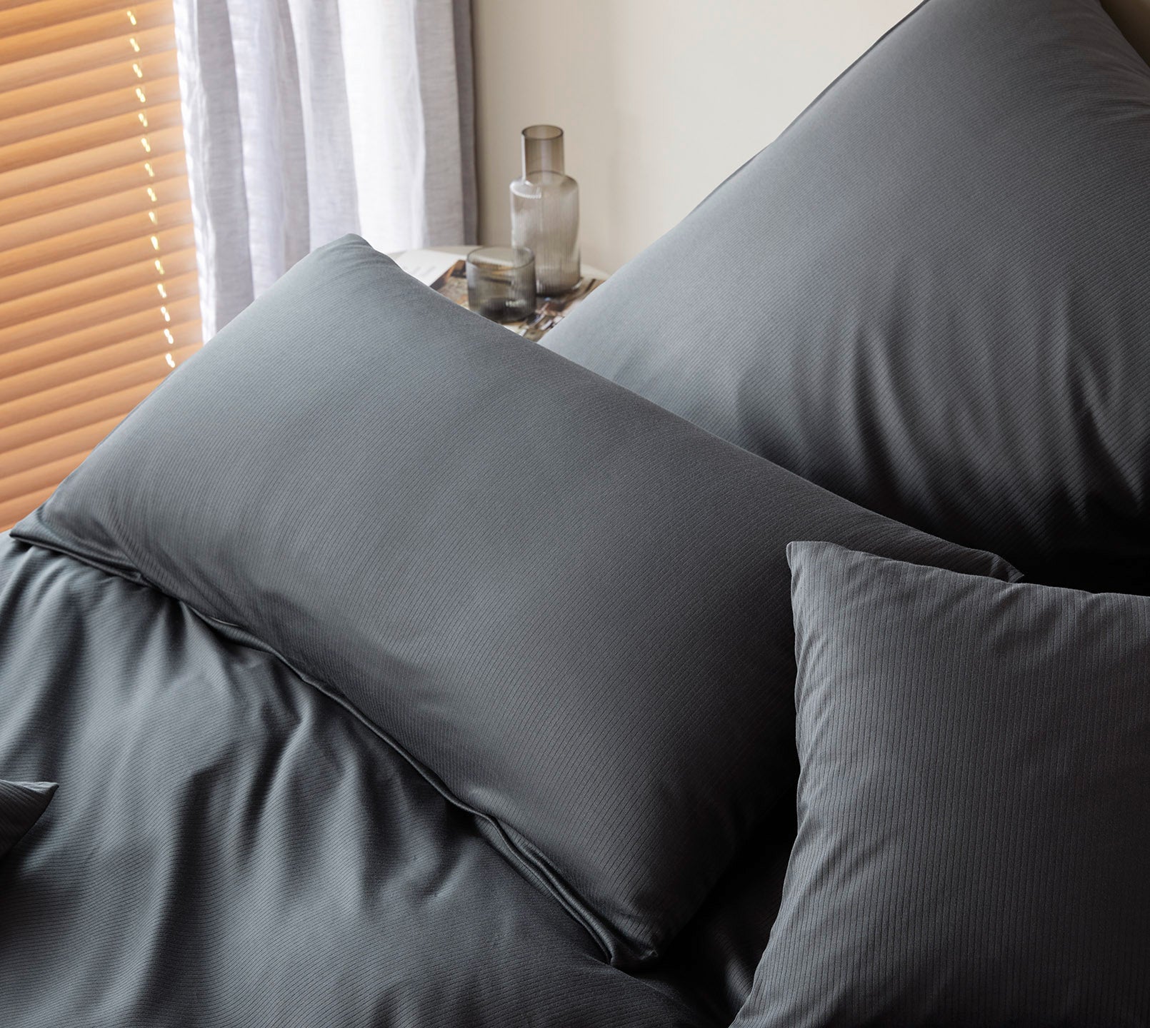 Jersey Bettwäsche Cord Jersey in Anthrazit Uni-Struktur Schlafzimmer #farbe_Cord Jersey Anthrazit