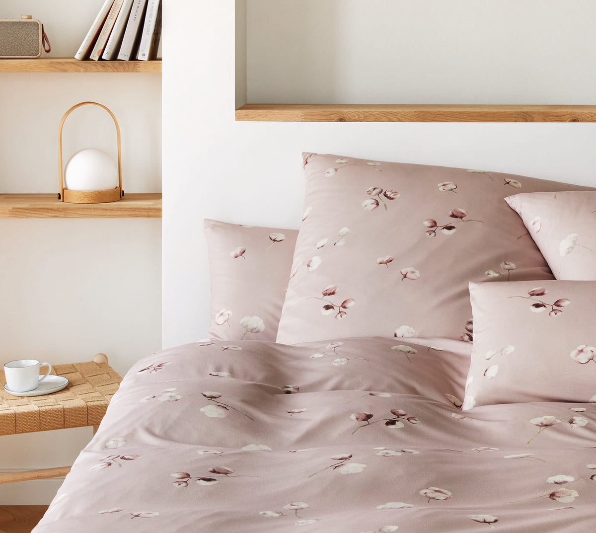 Jersey Bettwäsche Cotton Flower Jersey in Puder Baumwollblüten Schlafzimmer #farbe_Puder