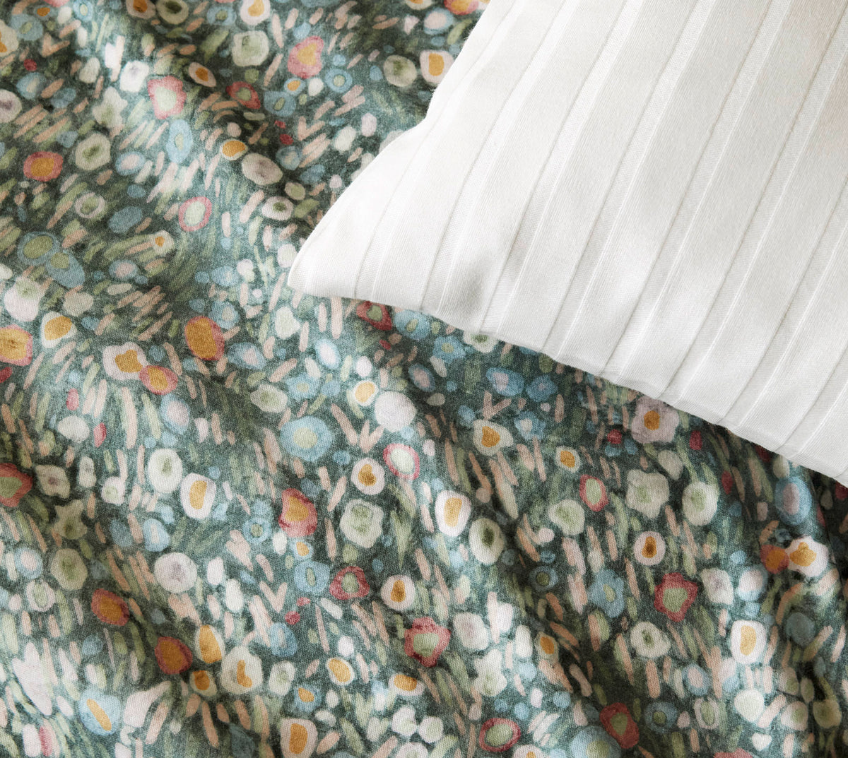 Jersey Bettwäsche Giverny in Seegrün Blüten Detail #farbe_Seegrün