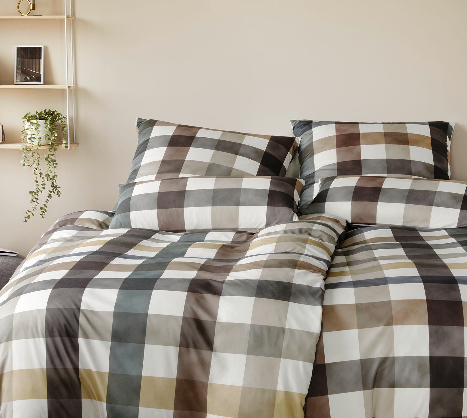 Jersey Bettwäsche Kuschel Karo in Multi Natur Karo Schlafzimmer #farbe_Kuschel Karo Multi Natur