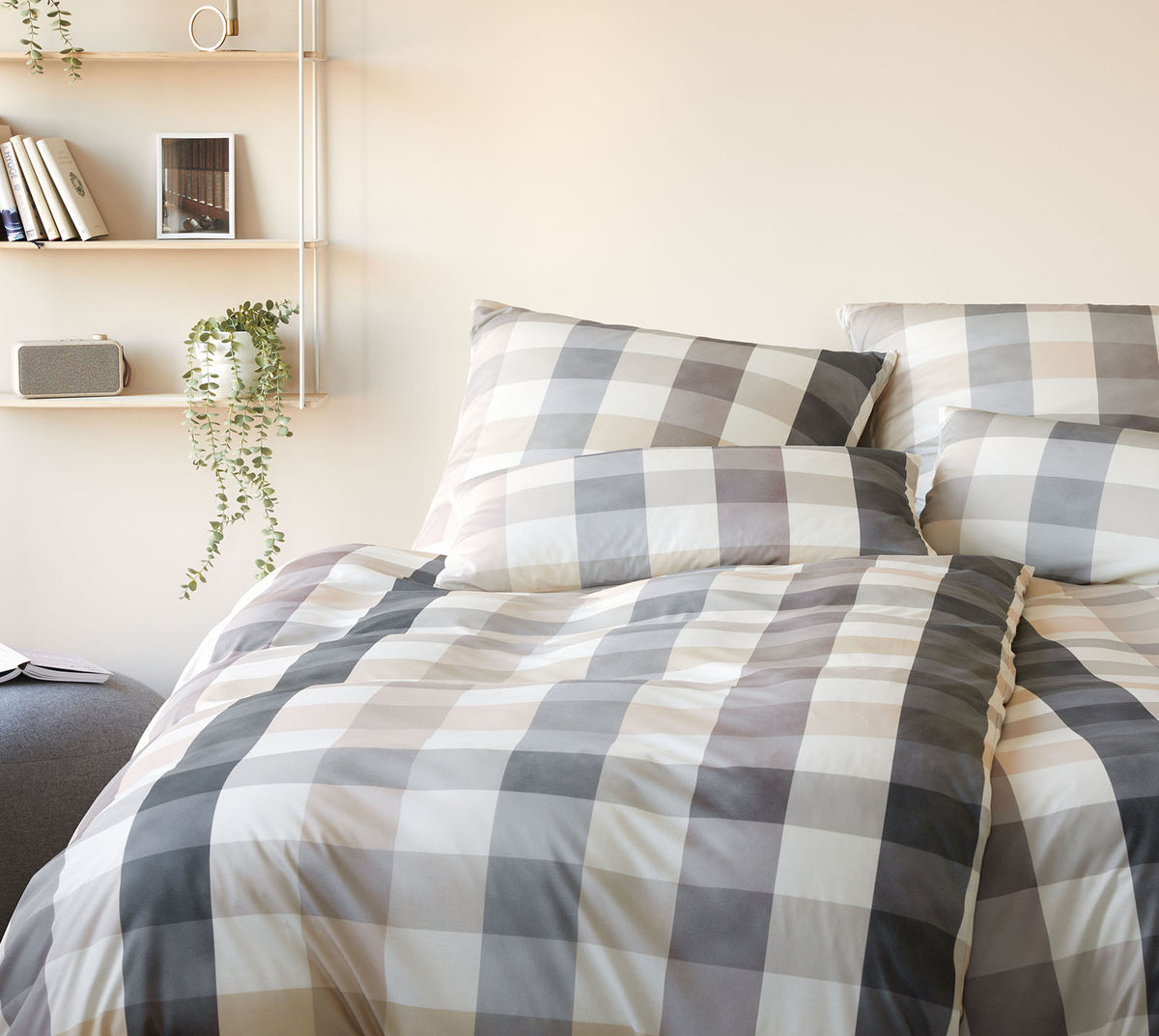 Jersey Bettwäsche Kuschelkaro in Kiesel Karo Schlafzimmer #farbe_Kuschel Karo Kiesel