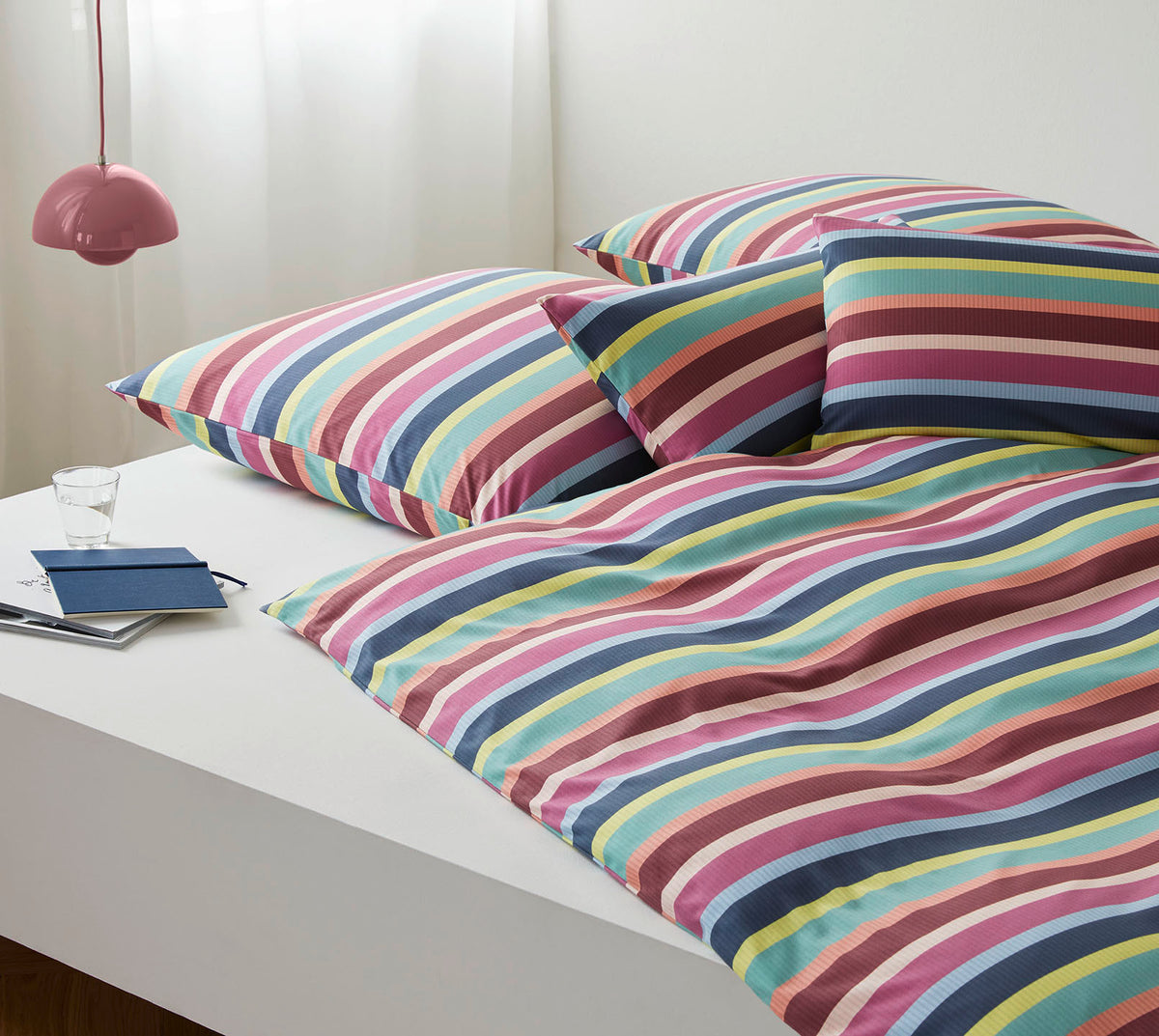 Jersey Bettwäsche Layer in Rose Streifen Schlafzimmer #farbe_Rose