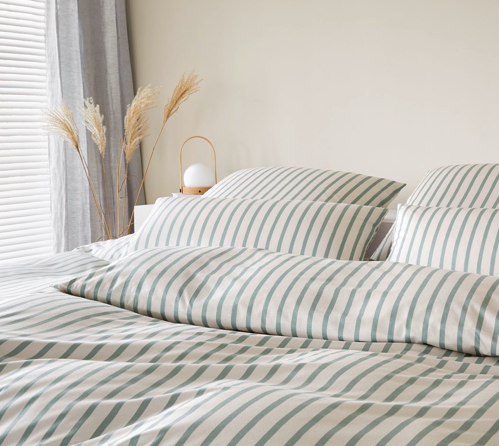 Jersey Bettwäsche Naturally Jersey in Salbei Streifen Schlafzimmer #farbe_Naturally Salbei