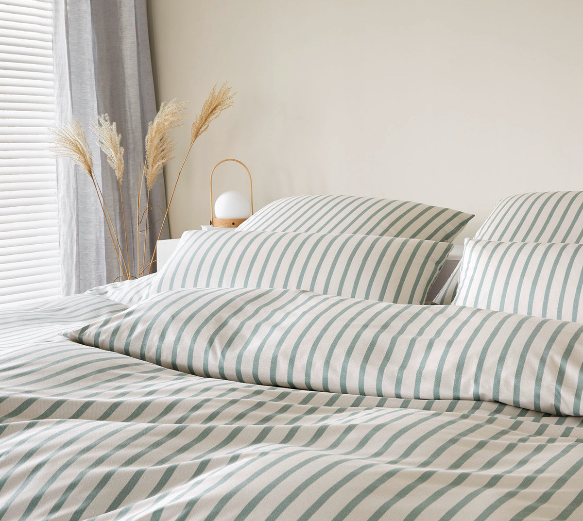 Jersey Bettwäsche Naturally Jersey in Salbei Streifen Schlafzimmer #farbe_Naturally Salbei