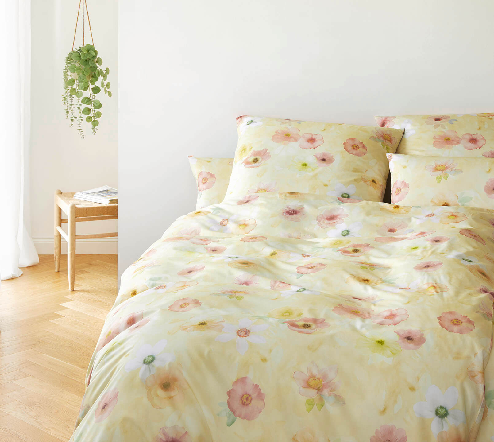 Jersey Bettwäsche Pastel Jersey in Gelb Blüten Schlafzimmer #farbe_Pastel Jersey Gelb