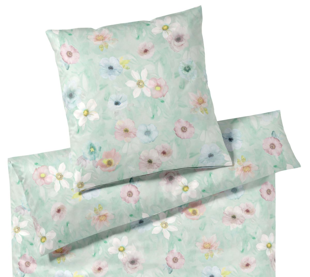 Jersey Bettwäsche Pastel Jersey in Aqua Blüten Freisteller #farbe_Pastel Jersey Aqua