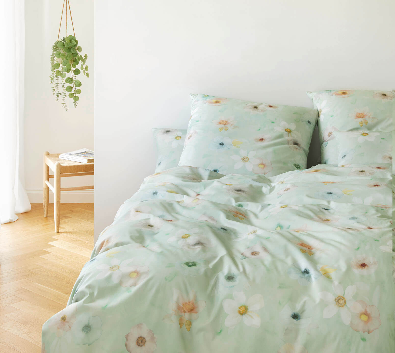 Jersey Bettwäsche Pastel Jersey in Aqua Blüten Schlafzimmer #farbe_Pastel Jersey Aqua