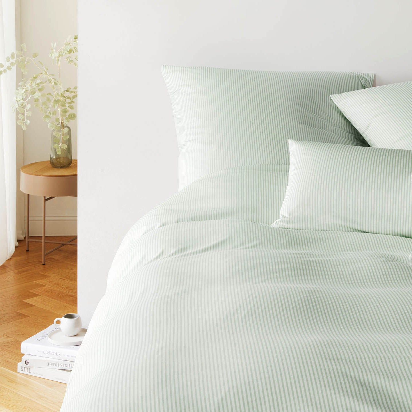 Jersey Bettwäsche Plaisir in Hellgrün Streifen Schlafzimmer #farbe_Plaisir Hellgrün