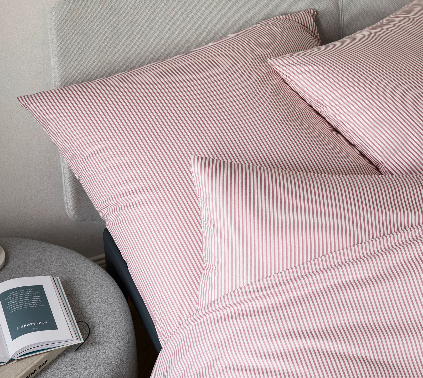 Jersey Bettwaesche Solid Stripe Jersey in Rose Streifen Schlafzimmer #farbe_Rose