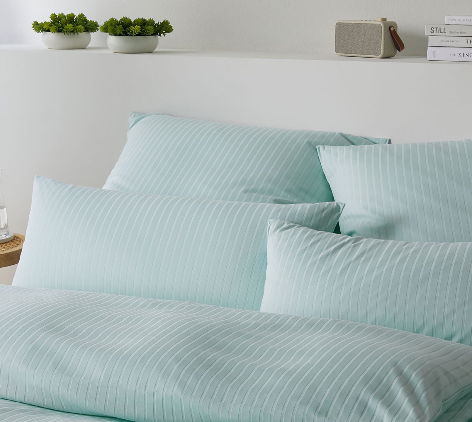 Jersey Bettwaesche Solid Stripe Jersey in Mint Streifen Schlafzimmer #farbe_Mint