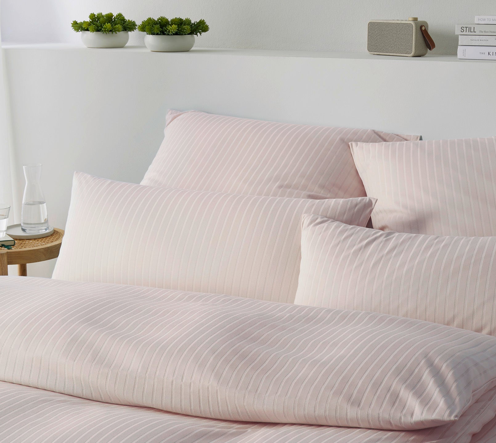 Jersey Bettwaesche Solid Stripe Jersey in Rose Streifen Schlafzimmer #farbe_Rose