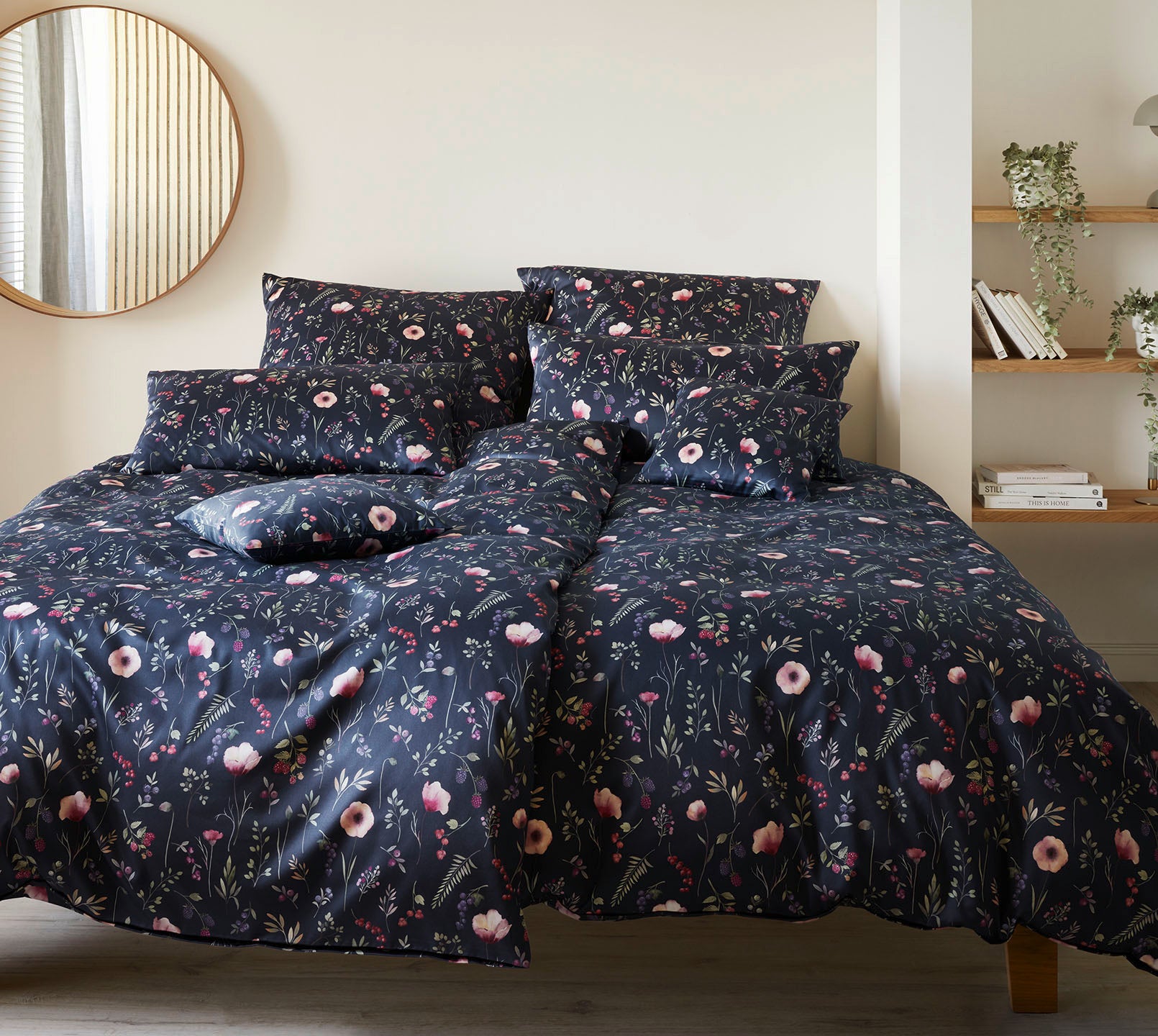 Jersey Bettwäsche Sorbet Jersey in Nachtblau Blumen Schlafzimmer #farbe_Sorbet Jersey Nachtblau