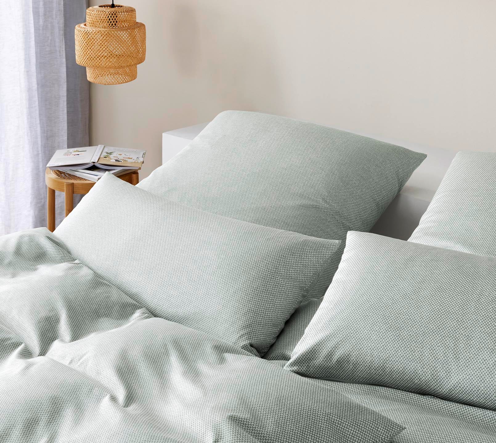 Jersey Bettwäsche Twine Jersey in Salbei Grafik Karo Schlafzimmer #farbe_Twine Salbei