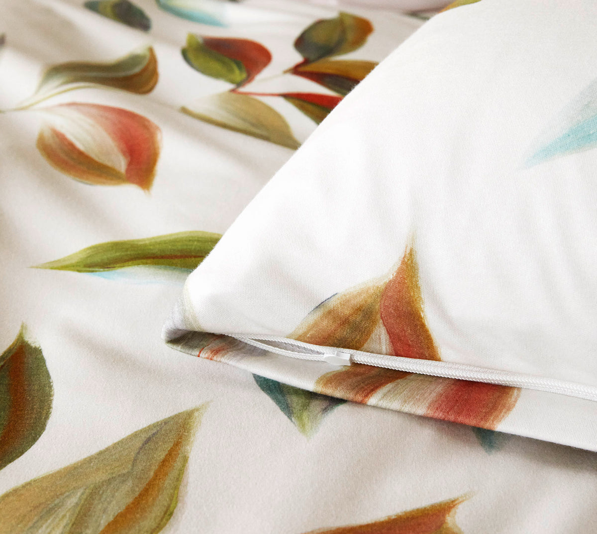 Jersey Bettwäsche Wave in Creme Blätter Reißverschluss #farbe_Wave Creme