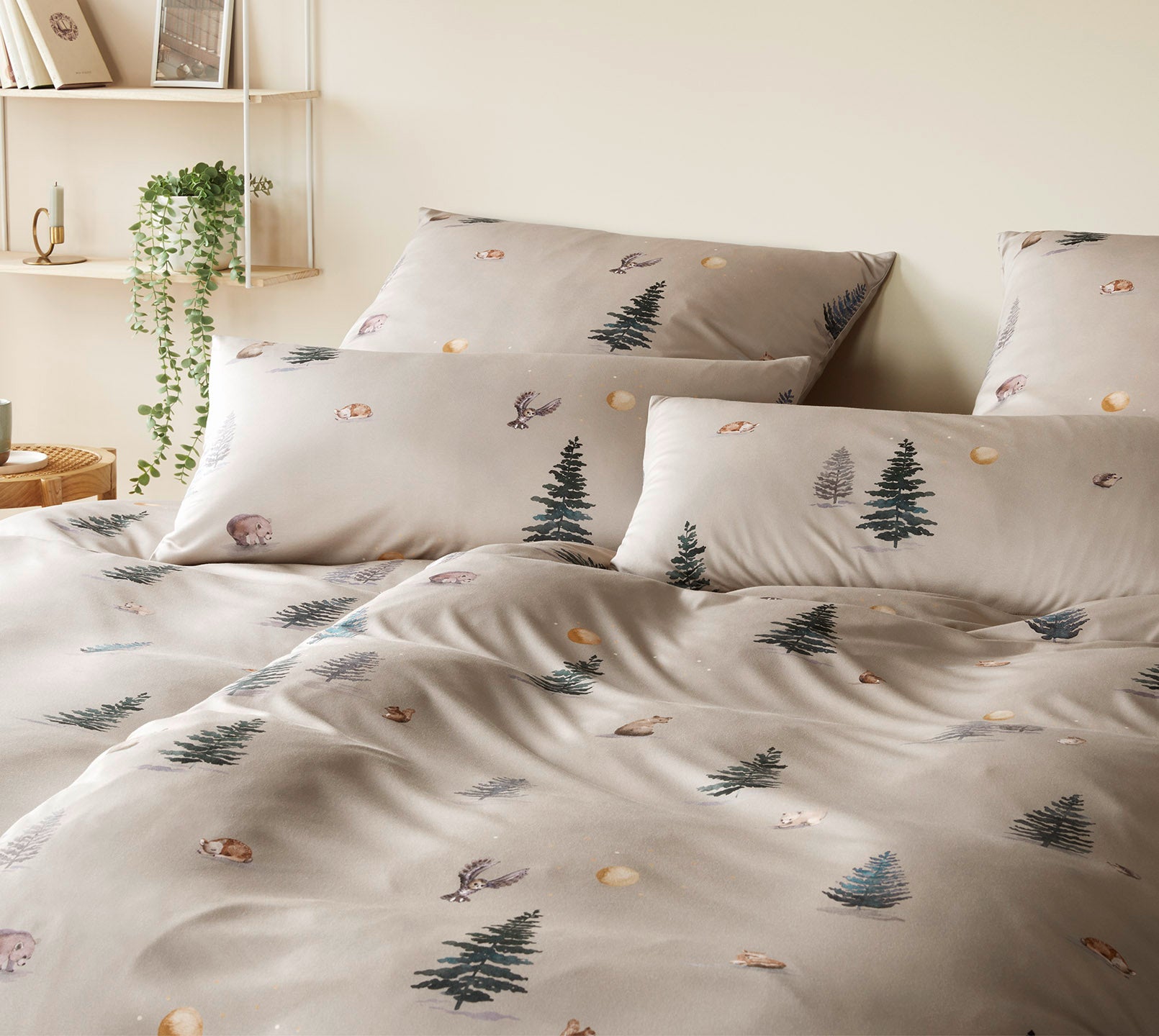 Jersey Bettwäsche Winterwald Jersey in Nougat Winterwaldmotive Schlafzimmer #farbe_Winterwald Jersey Nougat