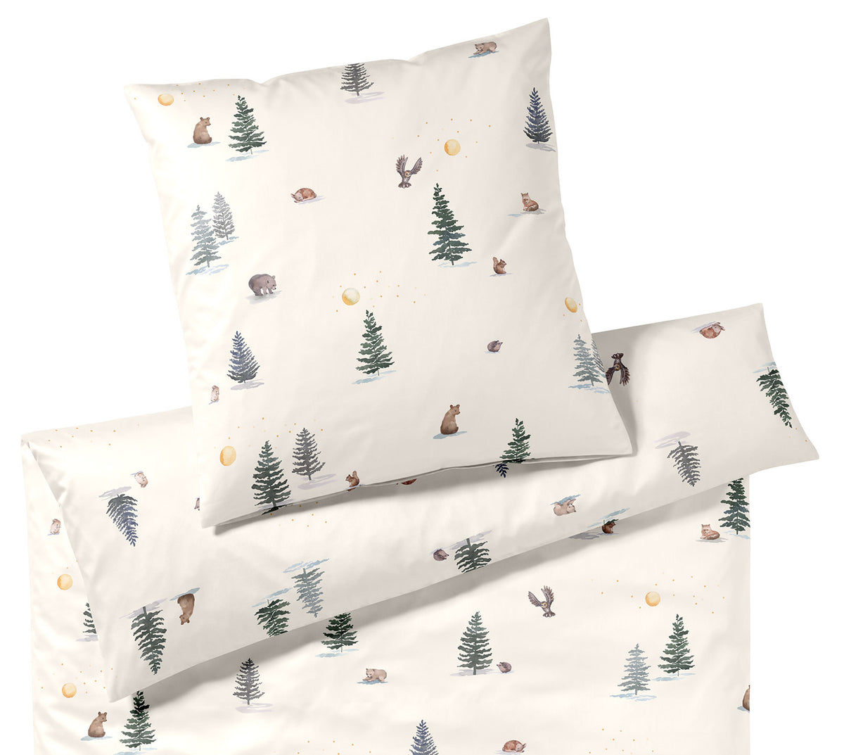 Jersey Bettwäsche Winterwald Jersey in Offwhite Winterwaldmotive Freisteller #farbe_Winterwald Jersey Offwhite