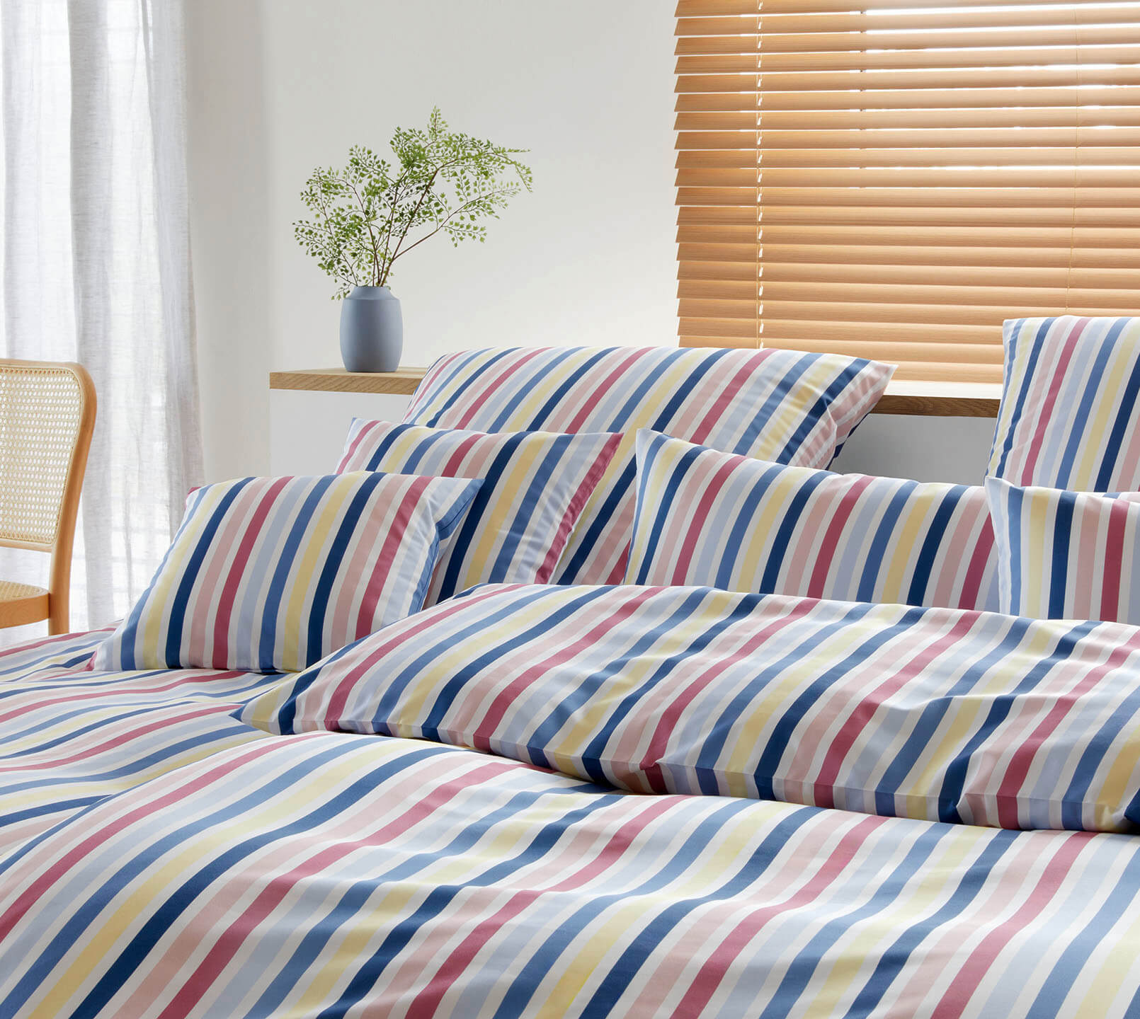 Mako Batist Bettwäsche Mille in Blau Streifen Schlafzimmer #farbe_Mille Blau