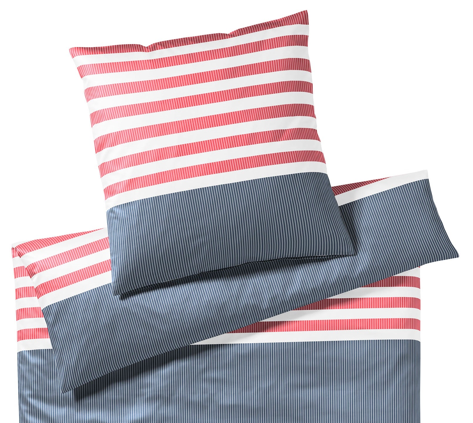Mako-Batist Bettwäsche Summerstripe in Blau-Rot Streifen Freisteller #farbe_Summerstripe Blau-Rot