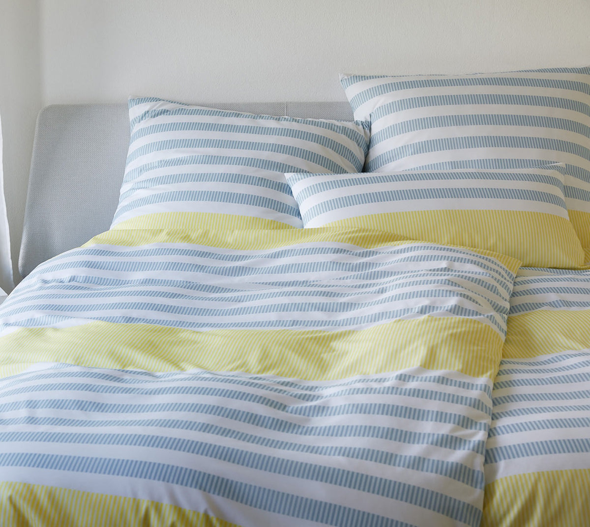 Mako-Batist Bettwäsche Summerstripe in Gelb-Bleu Streifen Schlafzimmer #farbe_Summerstripe Gelb-Bleu