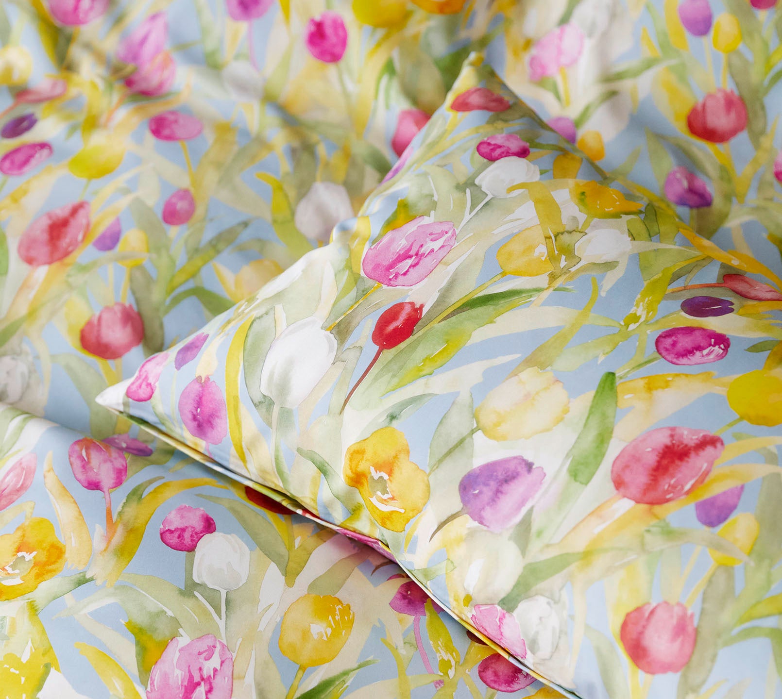 Mako Batist Bettwäsche Tulpen in Blau Tulpen Detail #farbe_Tulpen Blau